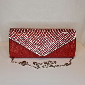 Rubinrot Kristall Strass Metallic Glitter Verschönerte Abend Clutch Tasche