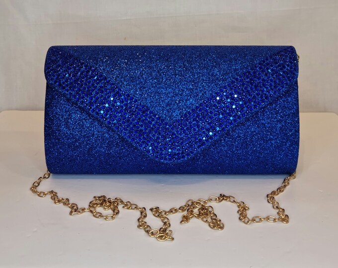 Royal Blue Cobalt Sparkle Glitter Crystal Embellished Evening Clutch