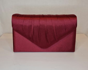 Burgundy Red Satin Embellished Evening Clutch Bag