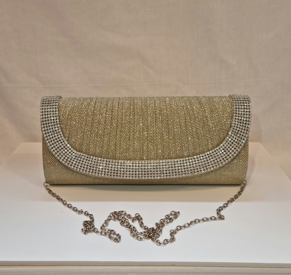 Elegant Ruched Satin Evening Bag, Glitter Rhinestone Clutch Purse