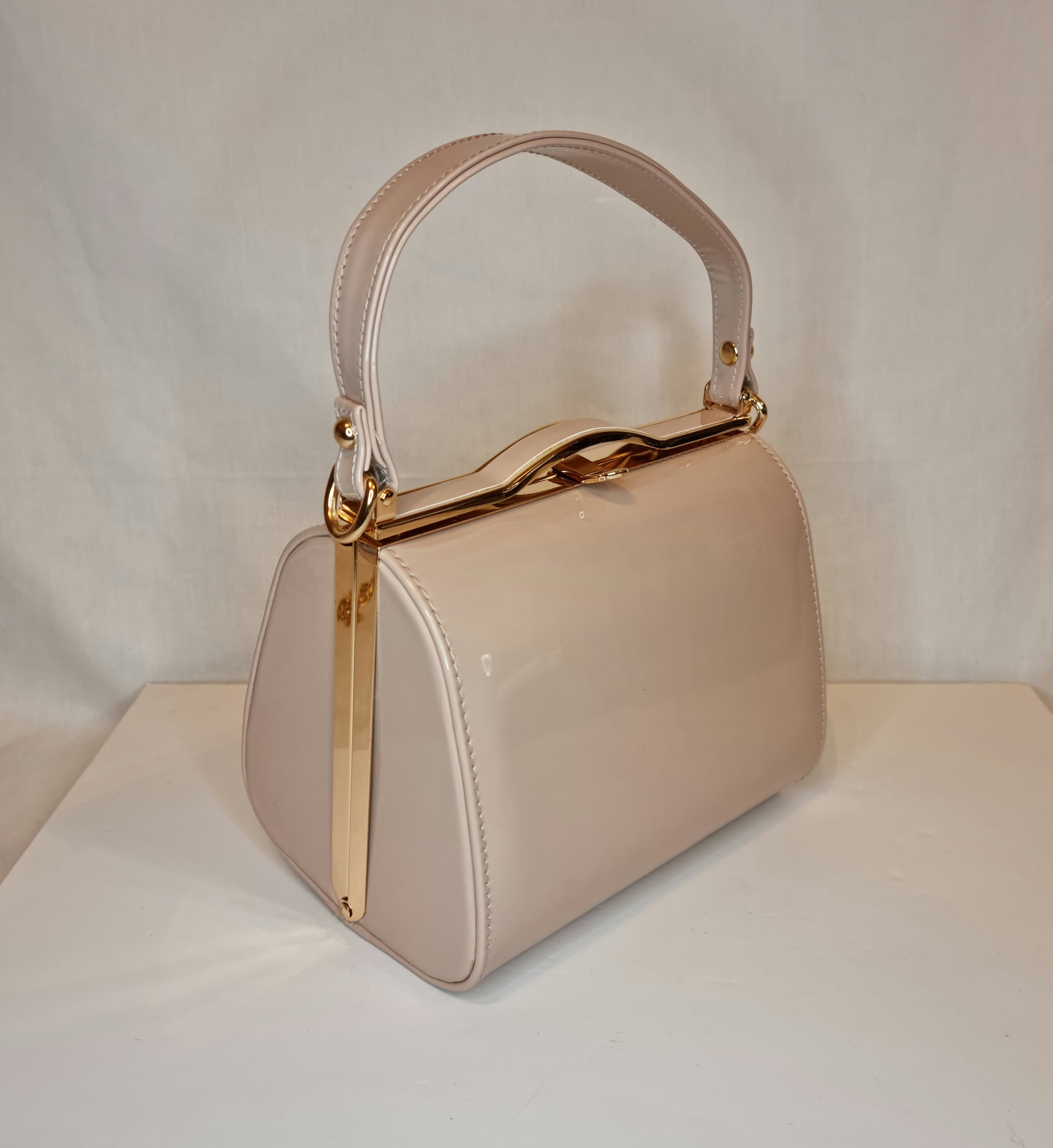 Nude patent cheap clutch bag