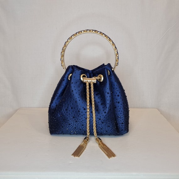 Navy embellished clutch bag hotsell
