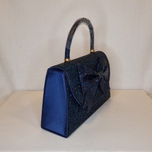 Navy Sapphire Blue Bow Luxury Crystal Diamond Top Handle Embellished Evening Clutch Bag zdjęcie 3