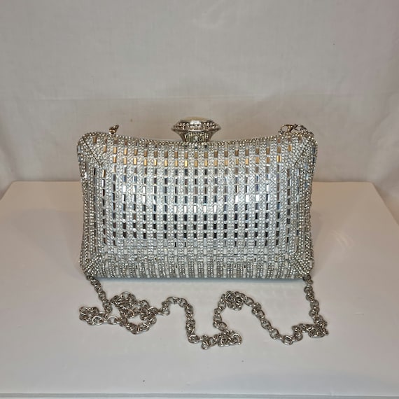 Silver Crystal Diamond Evening Clutch Bags