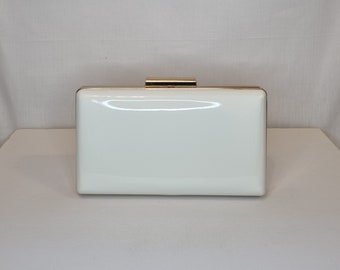White Classic Patent Embellished Evening Clutch Bag