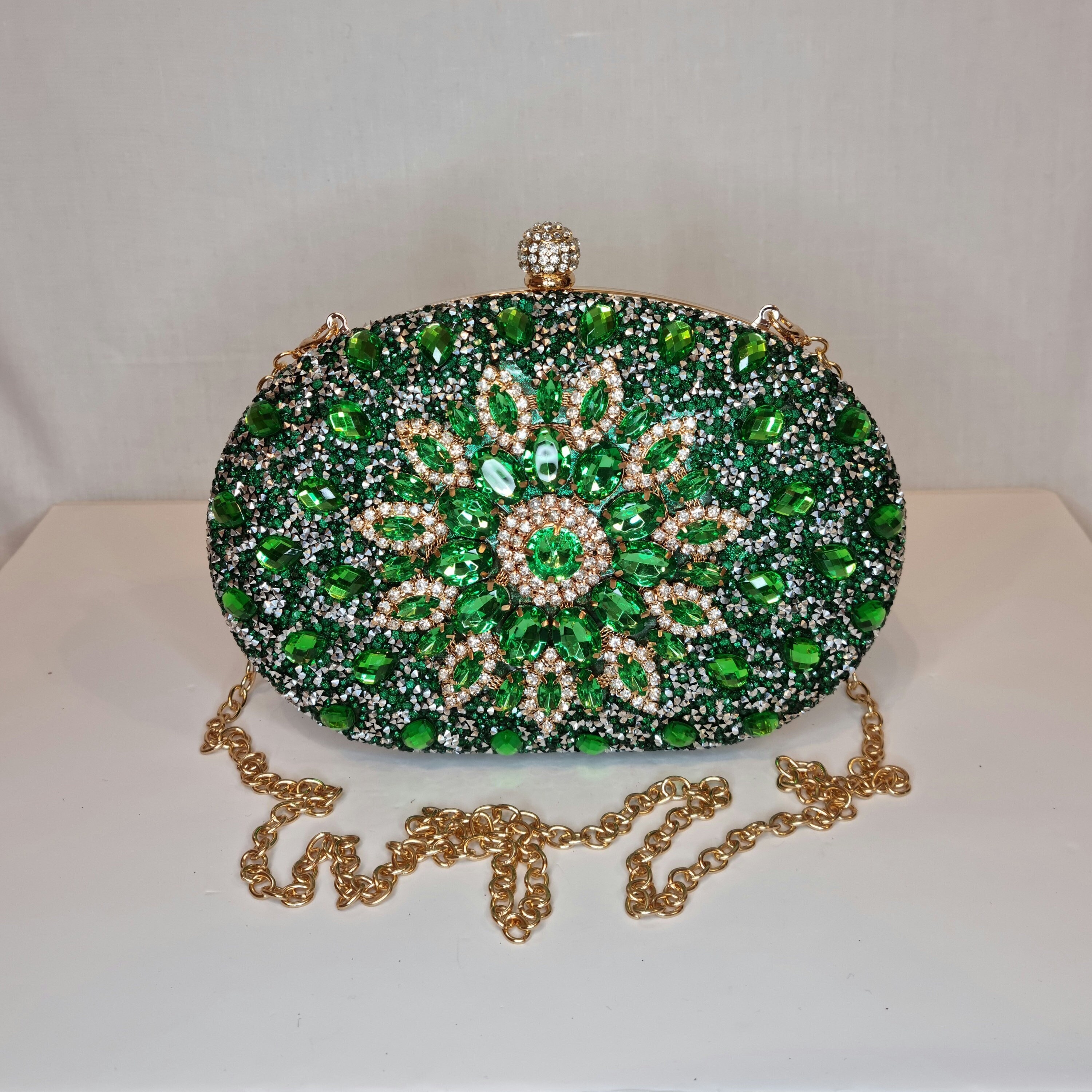 Green embellished clutch best sale bag