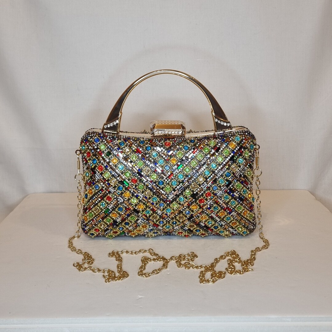 Rainbow rhinestone purse shop