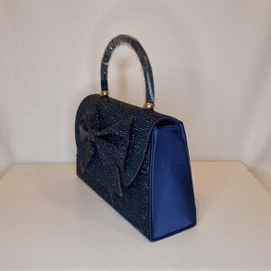 Navy Sapphire Blue Bow Luxury Crystal Diamond Top Handle Embellished Evening Clutch Bag zdjęcie 5