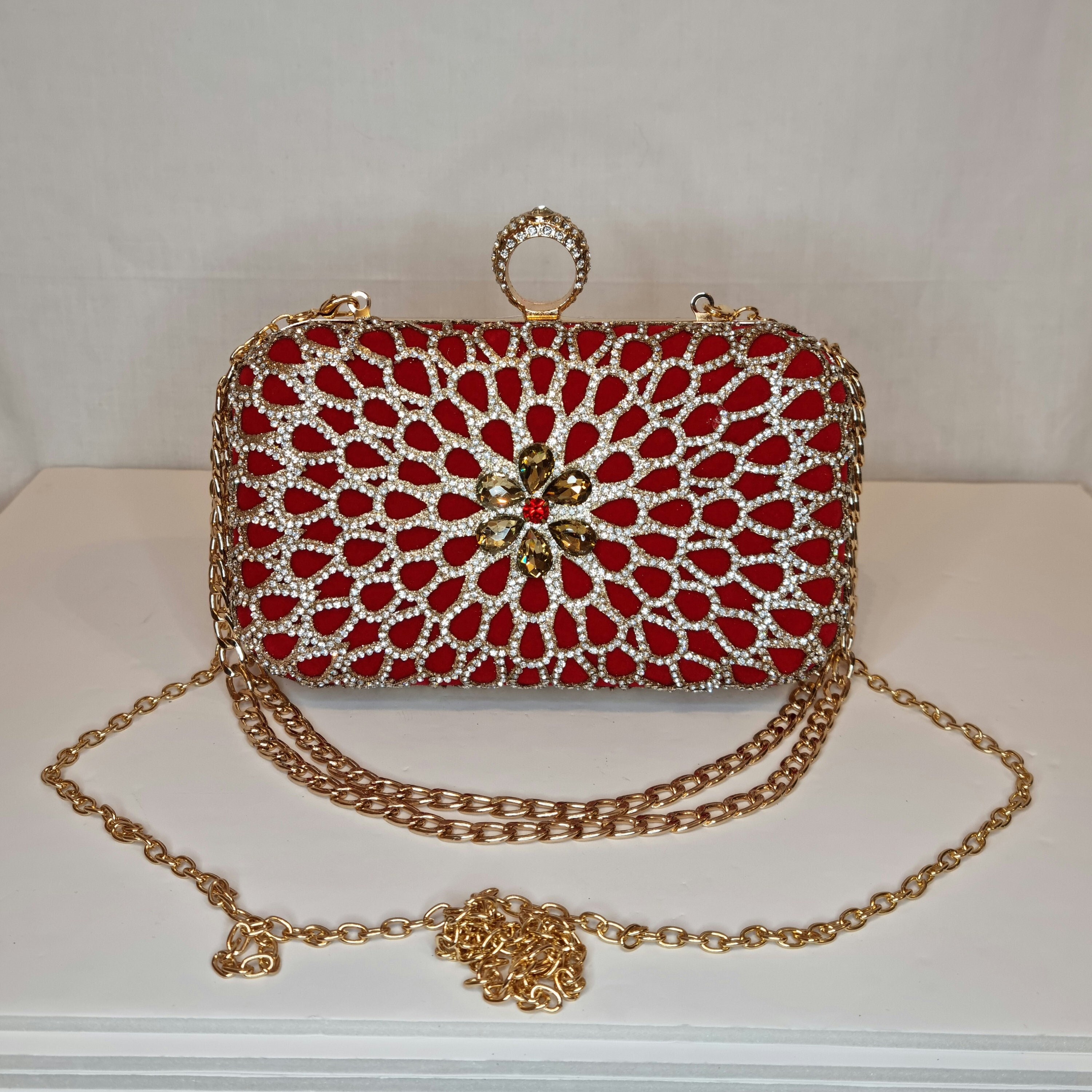 Red faux suede clutch bag new arrivals