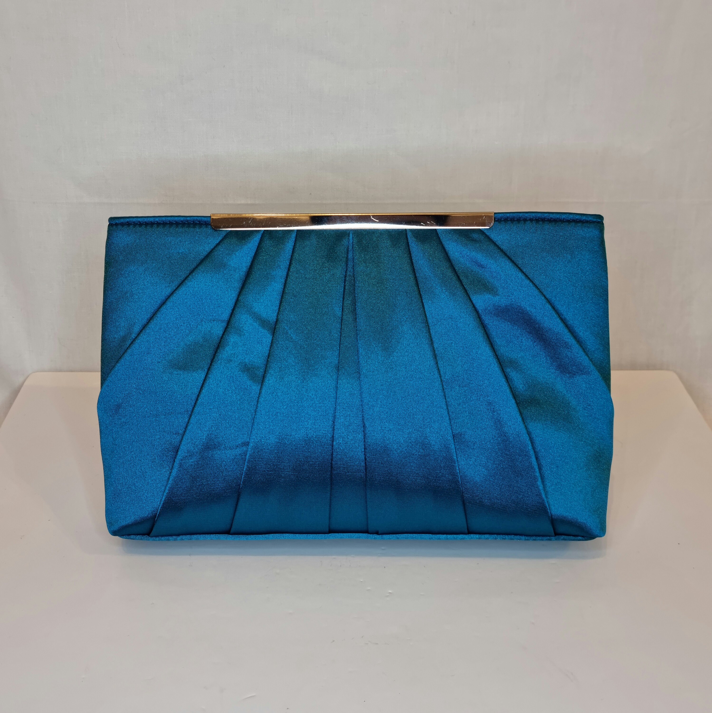 Teal Blue Satin Embellished Evening Clutch Bag