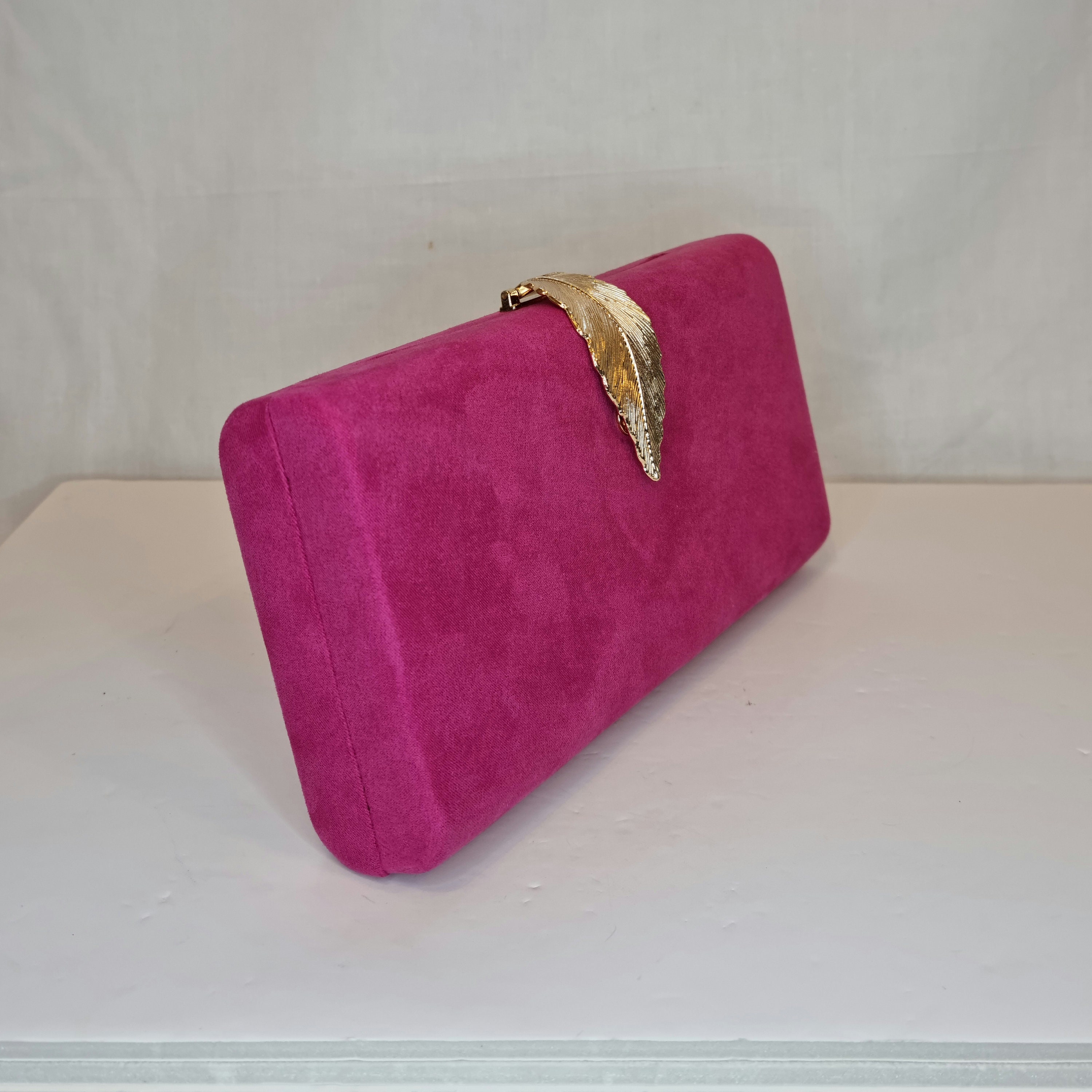 Fuchsia pink suede clutch best sale bag