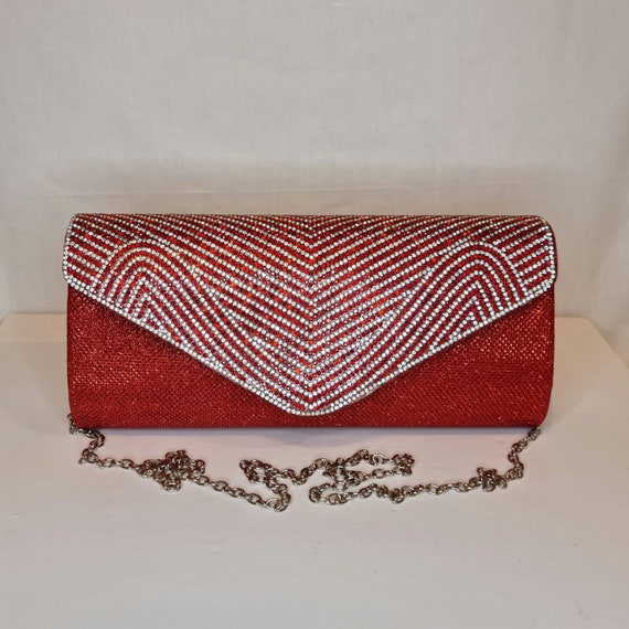 Ruby Red Crystal Rhinestone Metallic Glitter Embellished Evening Clutch Bag Etsy