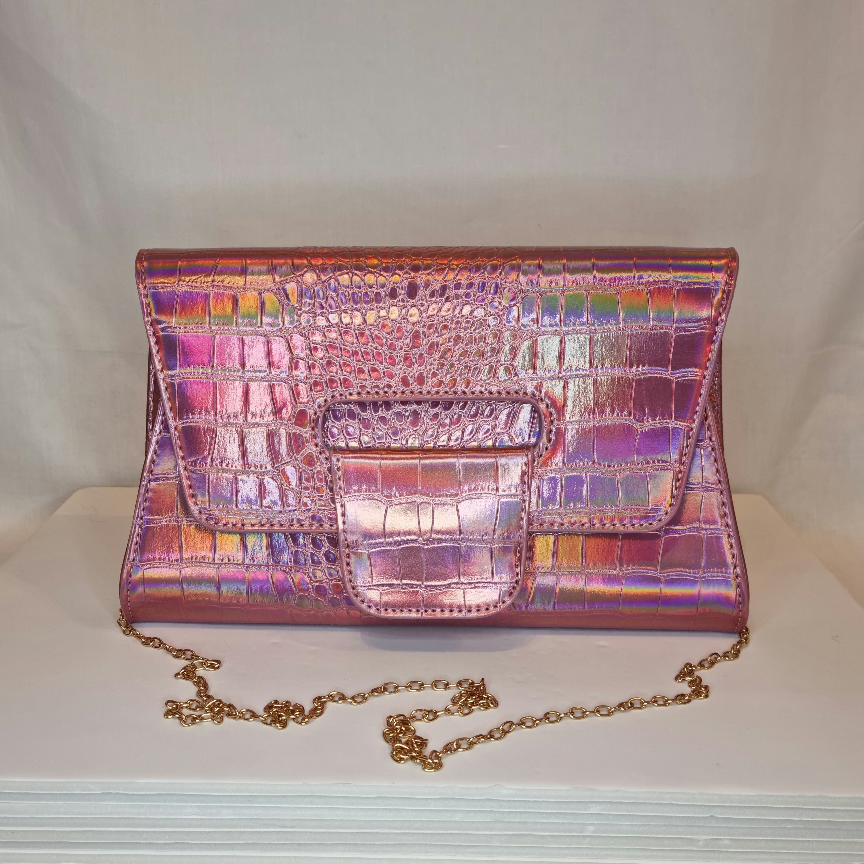 Patent Crocodile Buckle Bag with Scarf - Lavender