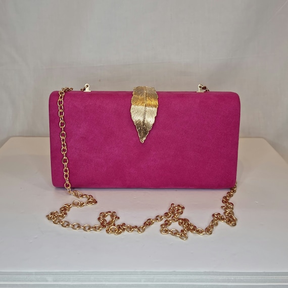 Fuschia pink suede clutch best sale bag