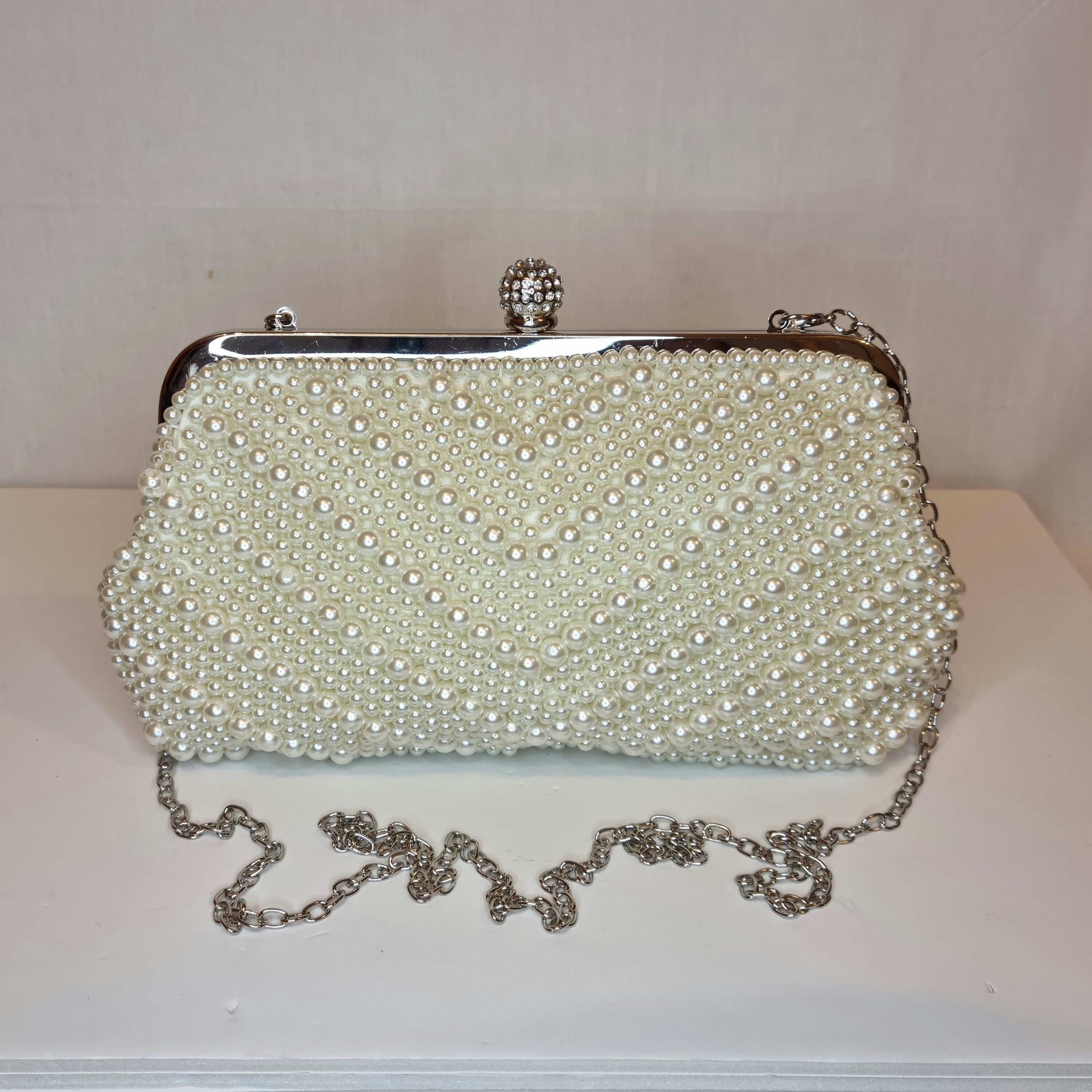 White Clutch Purse With Sparkles & Gold Details Ivory Bag 