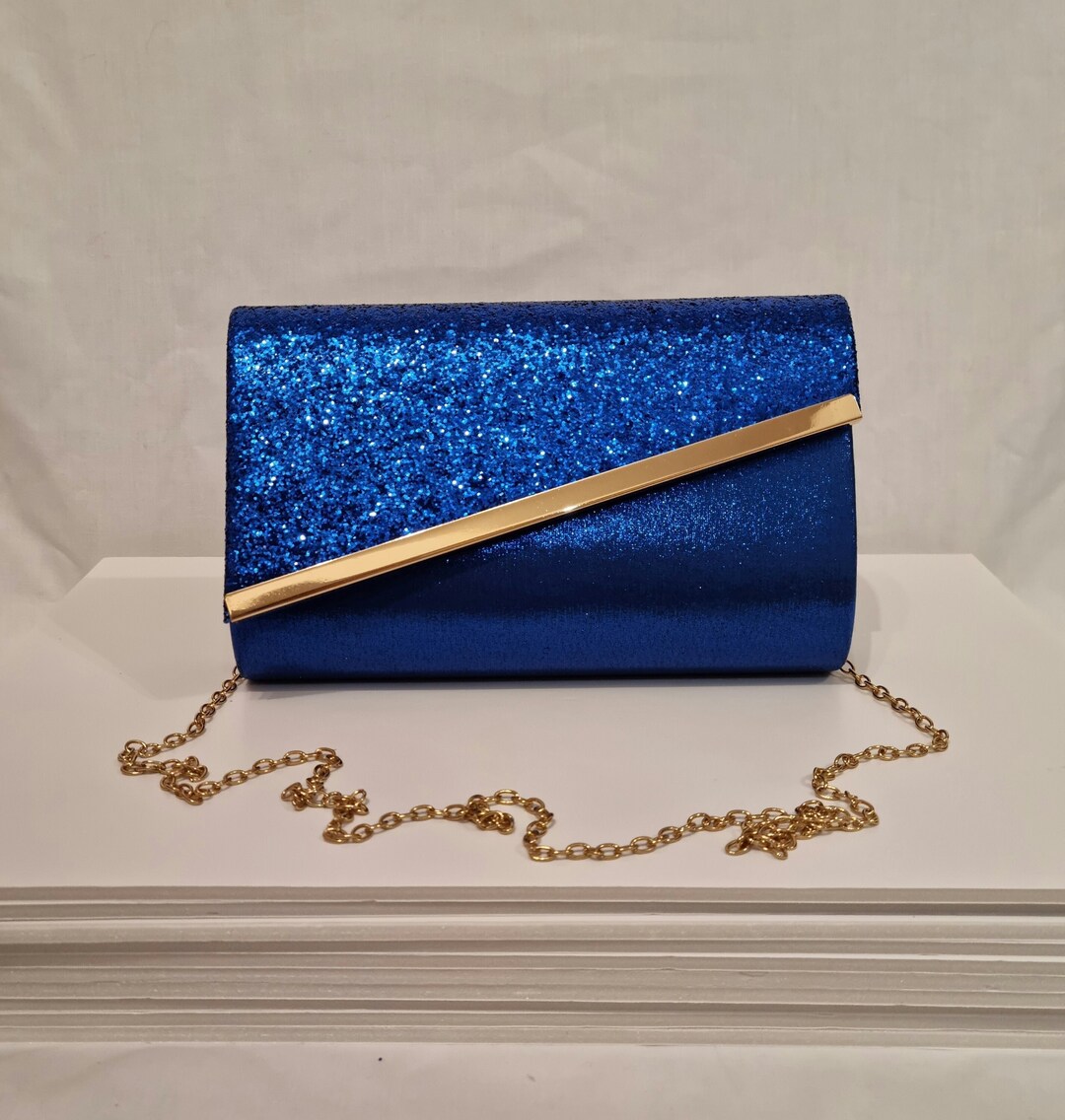 Royal Blue Cobalt Glitter Gold Embellished Evening Clutch Bag - Etsy