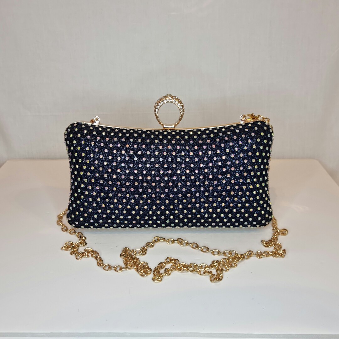 Midnight Navy Blue Glitter Crystal Diamond Embellished Evening Etsy