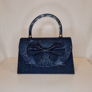 Navy Sapphire Blue Bow Luxury Crystal Diamond Top Handle Embellished Evening Clutch Bag zdjęcie 2