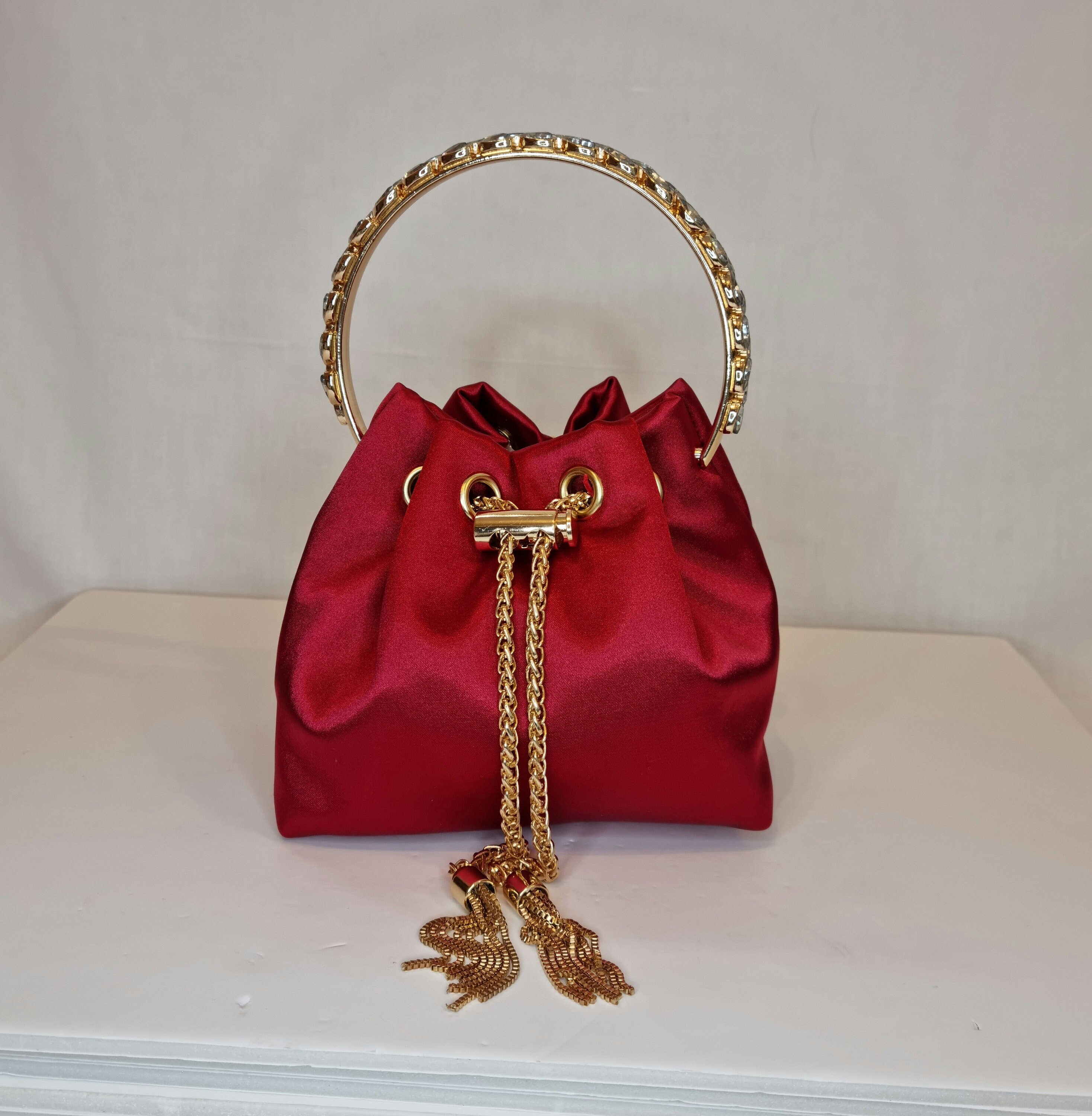 Ruby Red Luxury Bon Bon Satin Crystal Diamond Top Handle Tassel Chain Embellished Evening Clutch Bag Etsy