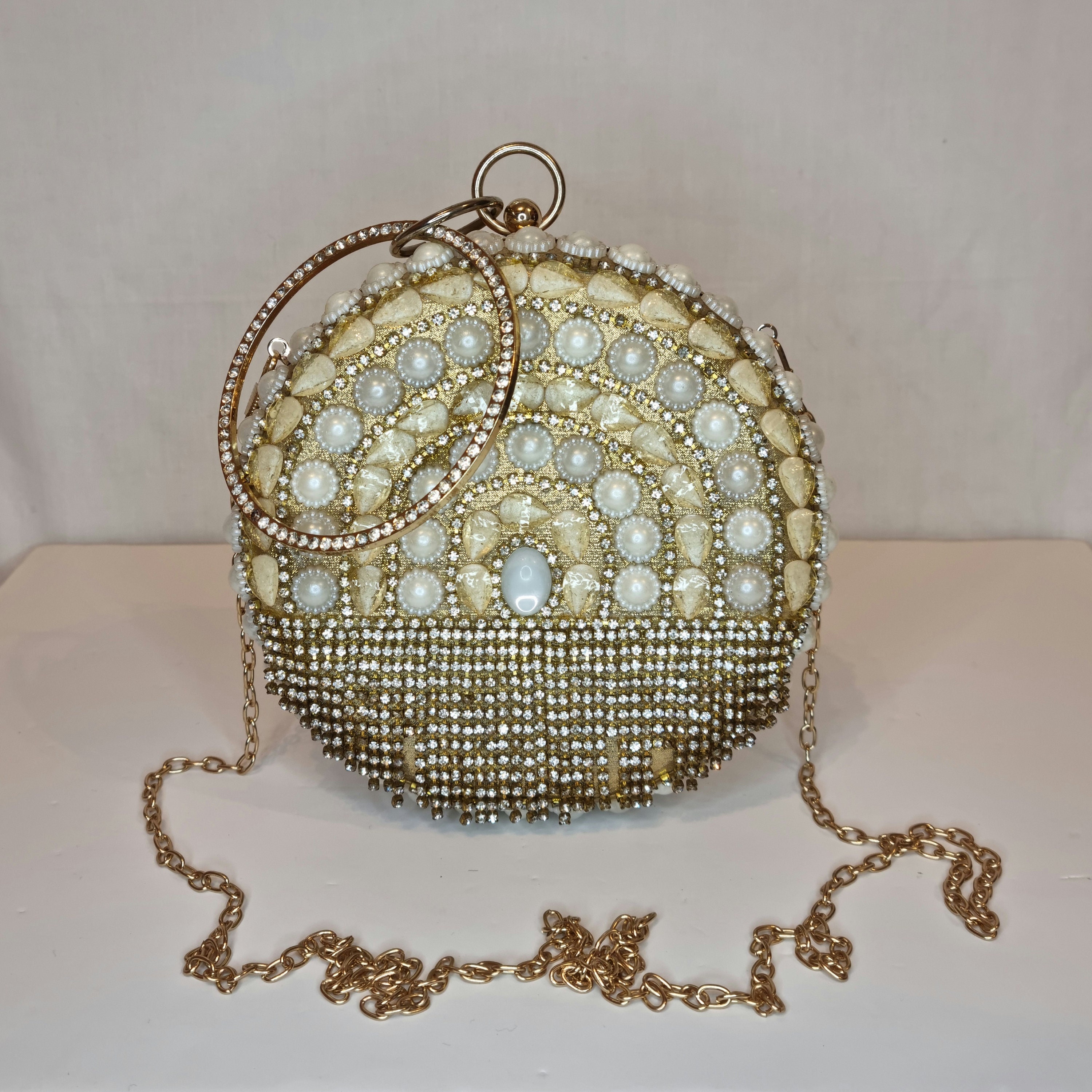 Round clutch with pearl work and latkans – Crafty Clutchz - The Handmade  Store