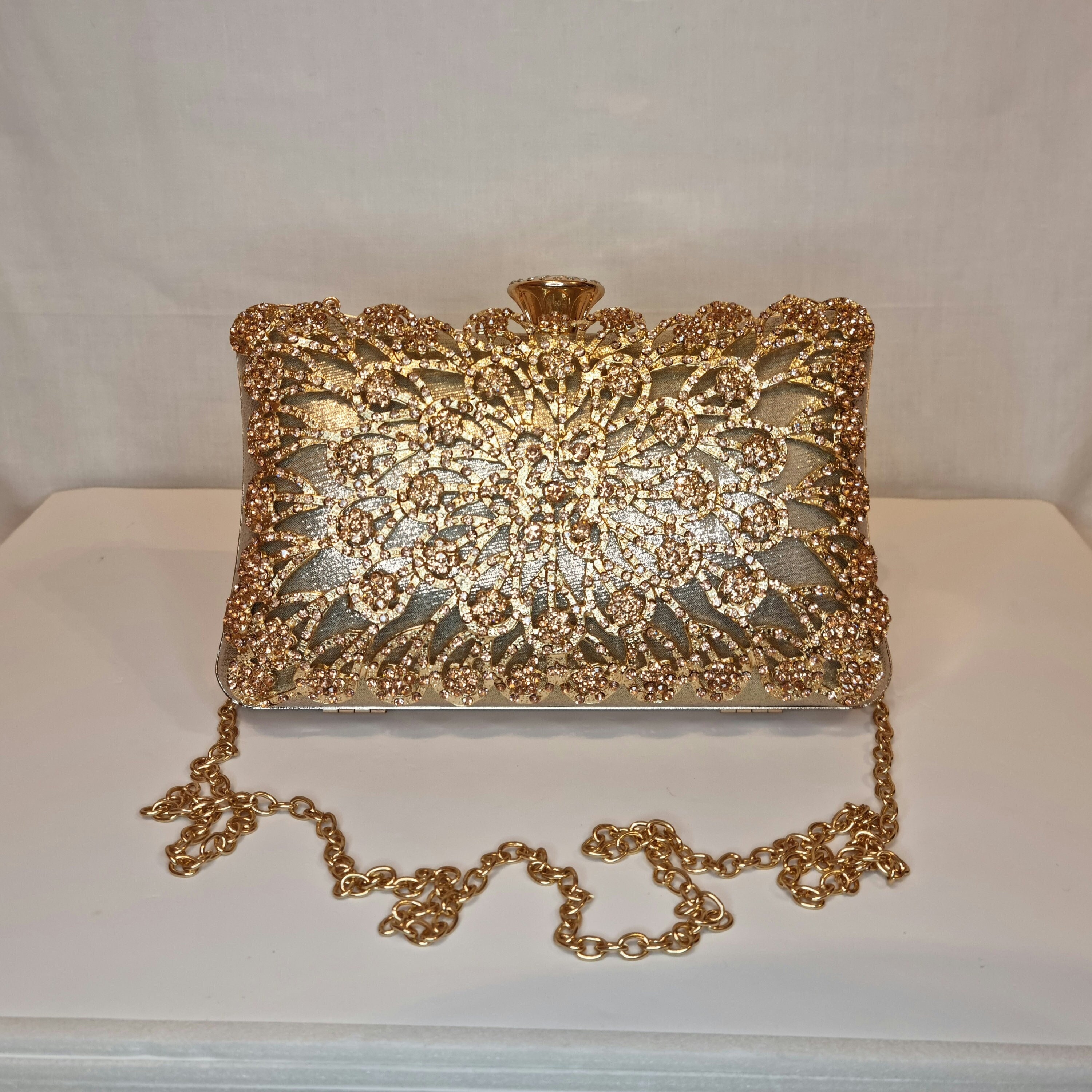 Champagne Gold Crystal Diamond Flower Embellished Evening Clutch Bag Etsy Australia