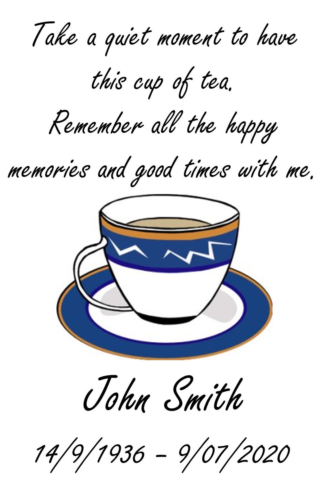 Personalised Funeral Tea Bag Cup of Tea Packets Favour Etsy UK