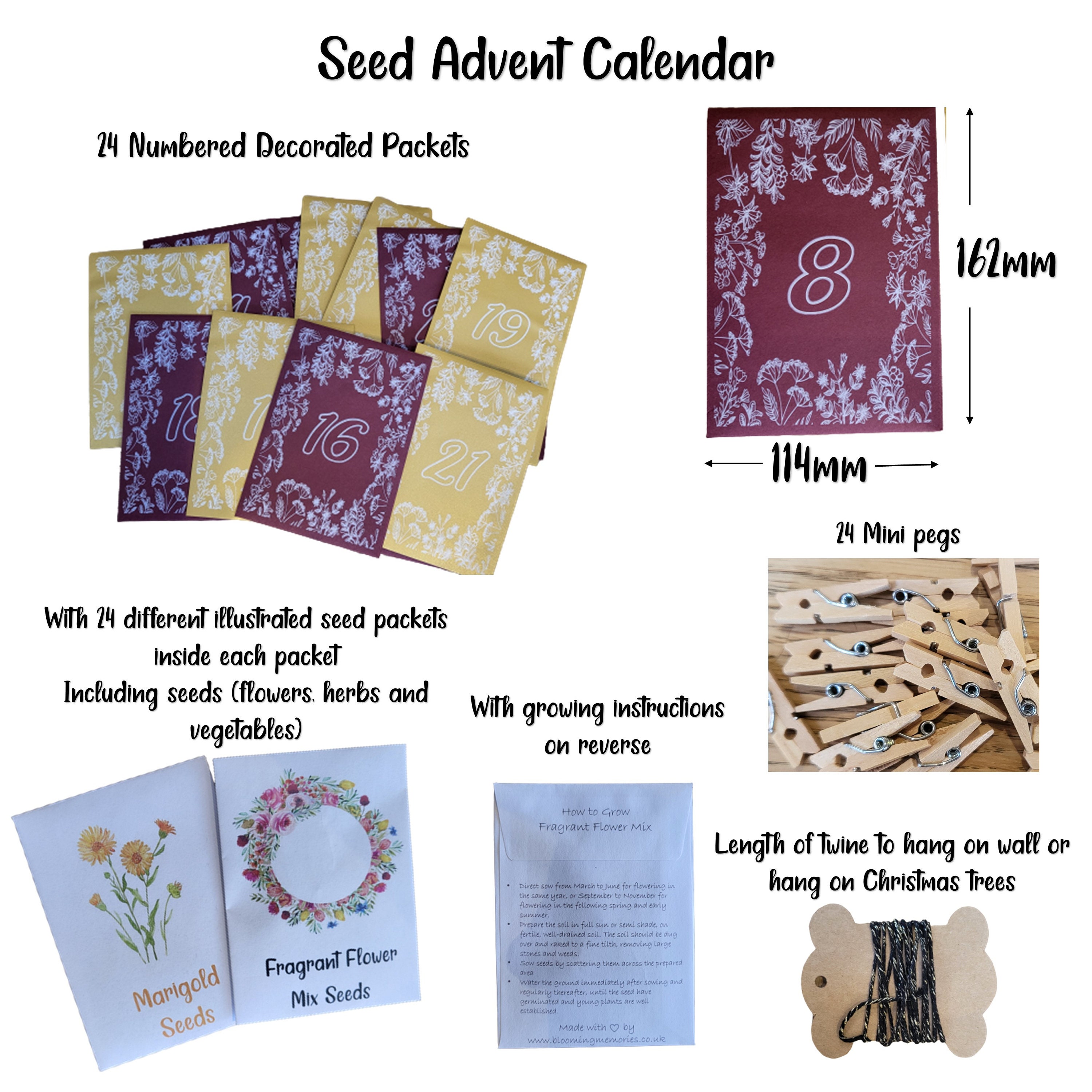 Advent Calendar With 24 Packs of Seeds Flower Herb Vegetable Seed &  Botanical Gift Box Gardening Nature Eco Friendly Christmas - Etsy Denmark