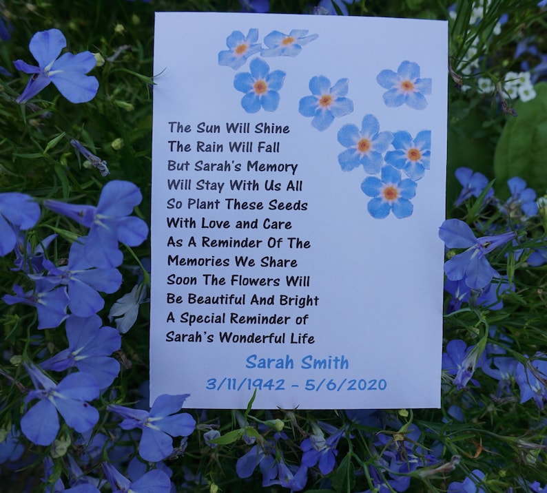 Personalised Poem Funeral Me Not Seed Packets Favour Etsy UK