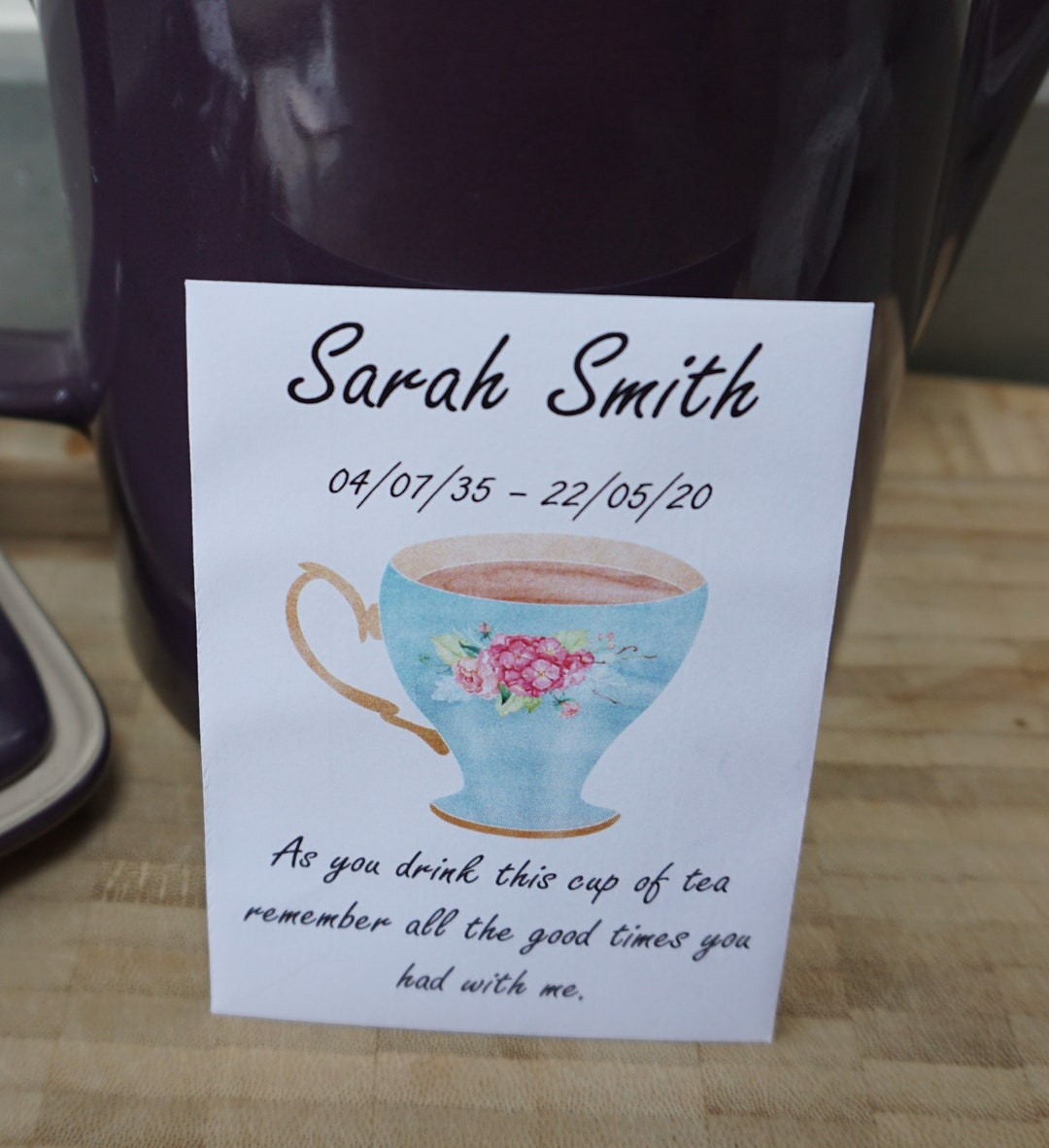 Personalised Funeral Tea Bag Cup of Tea Packets Favour Memorial