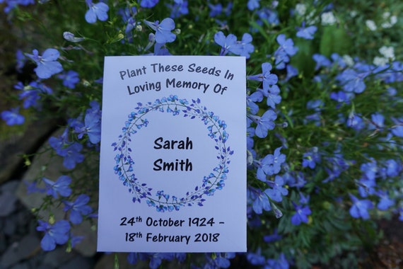 Personalised Funeral Forget Me Not Flower Seed Packets Envelopes With Seeds  Memorial Remembrance Favours Keepsake 