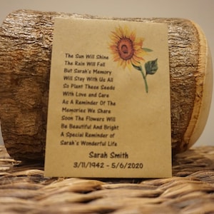 Personalised Funeral Sunflower Seed Packets Favour Flowers Remembrance Memorial Condolence Sympathy Celebration of Life  Choose Amount