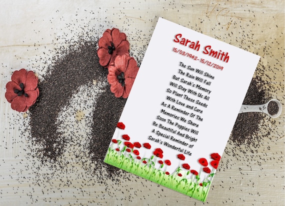 Buy Personalised Funeral Poppy Seed Packets Envelopes With Seeds - Memorial  Remembrance Favours Keepsake Online