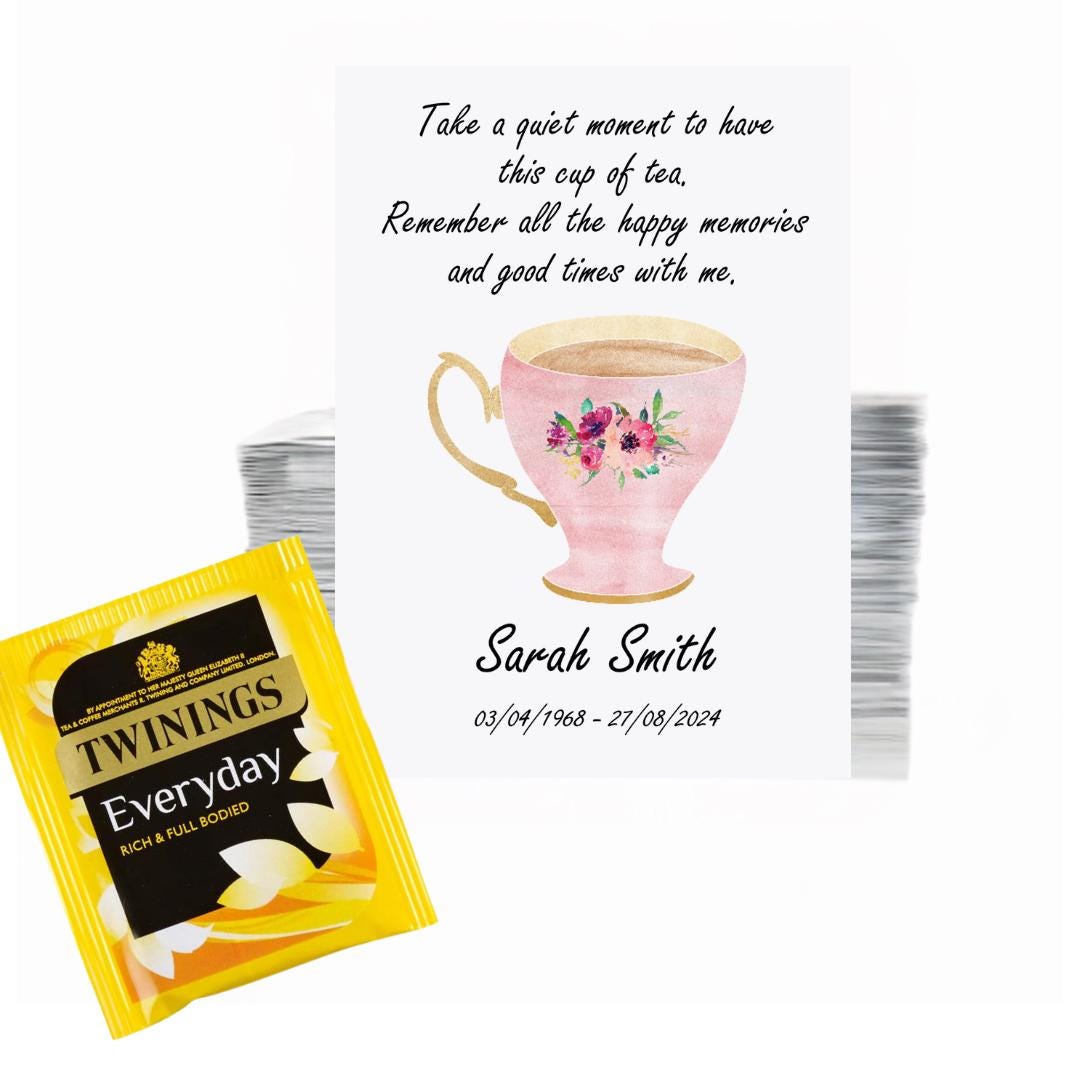 Personalised Funeral Tea Bag Favours Cup of Tea Memorial Packets ...