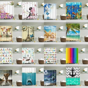 Waterproof Polyester Fabric Bathroom Shower Curtain Sheer Panel Decor 12 Hooks image 1