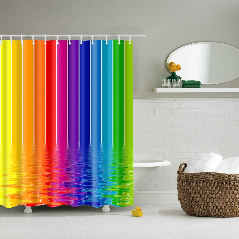 Waterproof Polyester Fabric Bathroom Shower Curtain Sheer Panel Decor 12 Hooks Rainbow