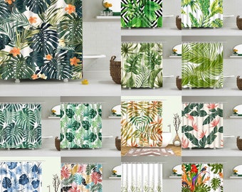 Shower Curtain Polyester Fabric Bathroom Leaf Flower Resistant With 12 Curtain Hook Waterproof Bath Curtain for Home Bathroom Decoration