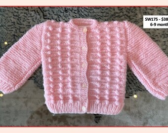 Pink hand-knitted sweater for your 6-9 month old