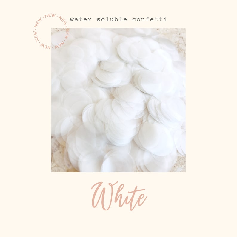 May include: White water soluble confetti. The confetti is in the shape of circles and is piled high.