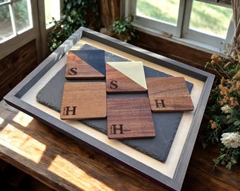 Personalized Acacia Wood Coasters, Custom Engraved Coasters, Housewarming Gift
