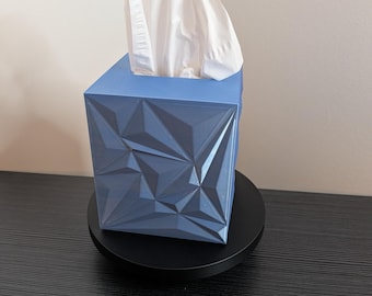 Modern Square Tissue Box Cover – Textured Geometric Polygon Design, Minimalist Home & Office Decor, 3D Printed Gift