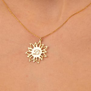 Personalized Sun and Initial Necklace, Gold Plated Sunshine and Letter Pendant, Celestial Necklace, Elegant Sun Jewelry, Valentines Day Gift