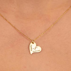 Gold Heart Letter Necklace, Personalized Name Jewelry, Custom Date Necklace, Love Symbol Pendant, Mother's Day Gift, Gifts For Women
