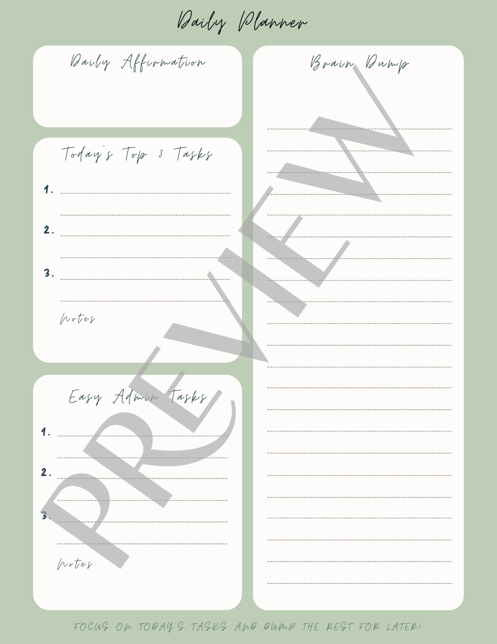 Printable Green Daily Planner for Students PDF Digital - Etsy