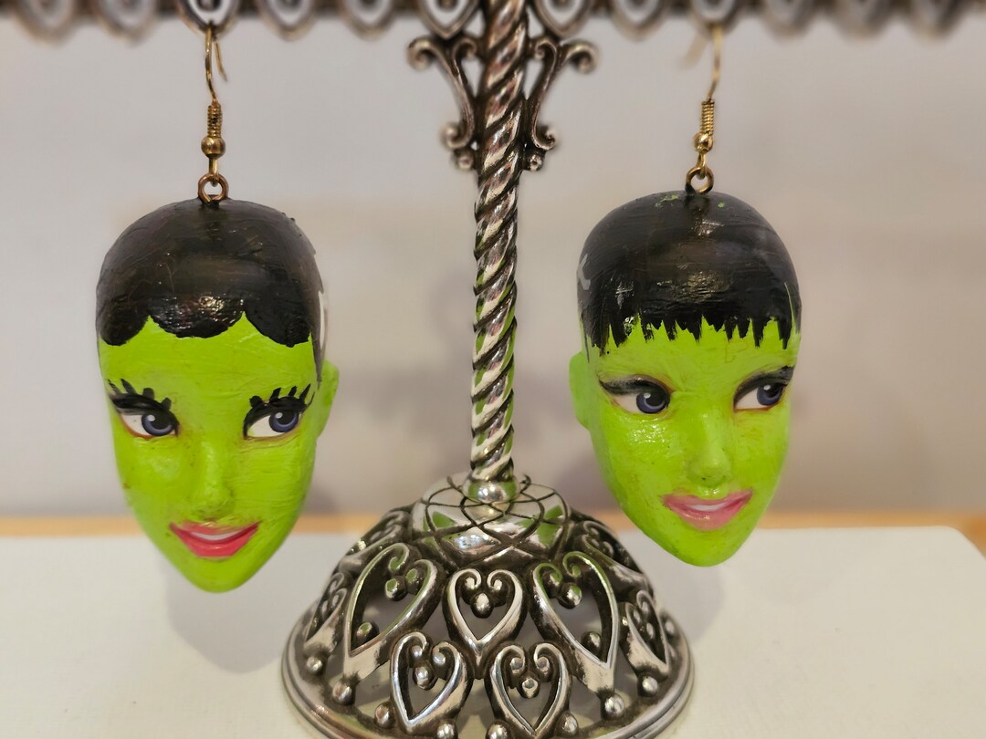 Doll Head Earrings Frankenstein and Bride Etsy