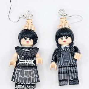 Wednesday Addams Earrings – Addams Family Jewelry – Block Figure Earrings – Gothic Spooky Cute Gift – Nickel Free Hooks