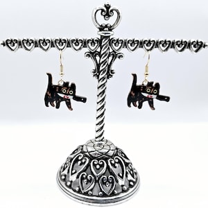 Halloween Black Cat Earrings: Spooky Gold Plated Enamel Dangle