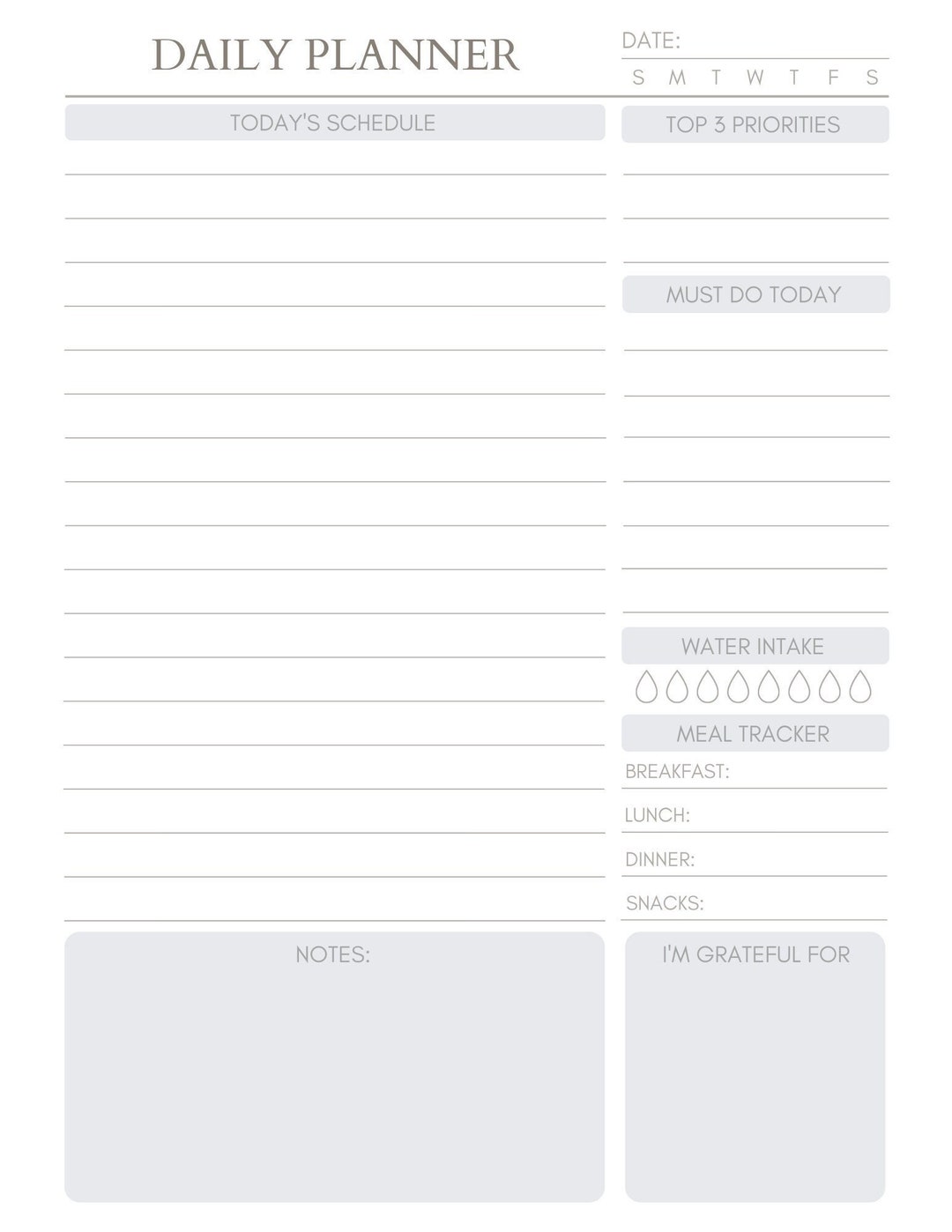 Daily Plan Printable, Instant Digital Download, Daily Schedule, Minimal ...