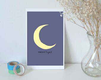 Printable Wall Art of Moon in Night Sky, Digital Print, Instant Download