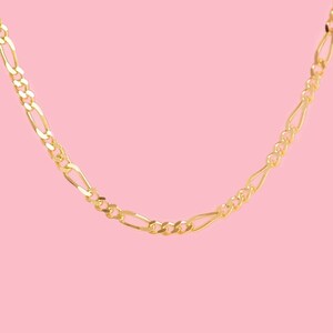 PVLA | 14k Solid Yellow Gold Figaro  Necklace Chain | 1.3mm Traditional Gold Stackable Chain | Choker Chain Option 15"-22" Link