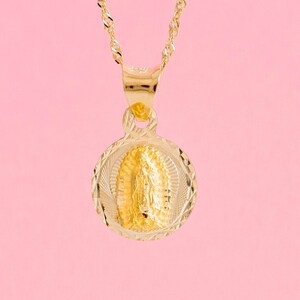 PVLA 14K Solid Tri Color Gold Virgin Mary Guadalupe Necklace Rose ...
